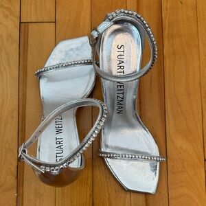 Stuart Weitzman NUDISTCURVE GLAM II 85 SANDAL, SANDALS, SILVER, CRYSTAL
